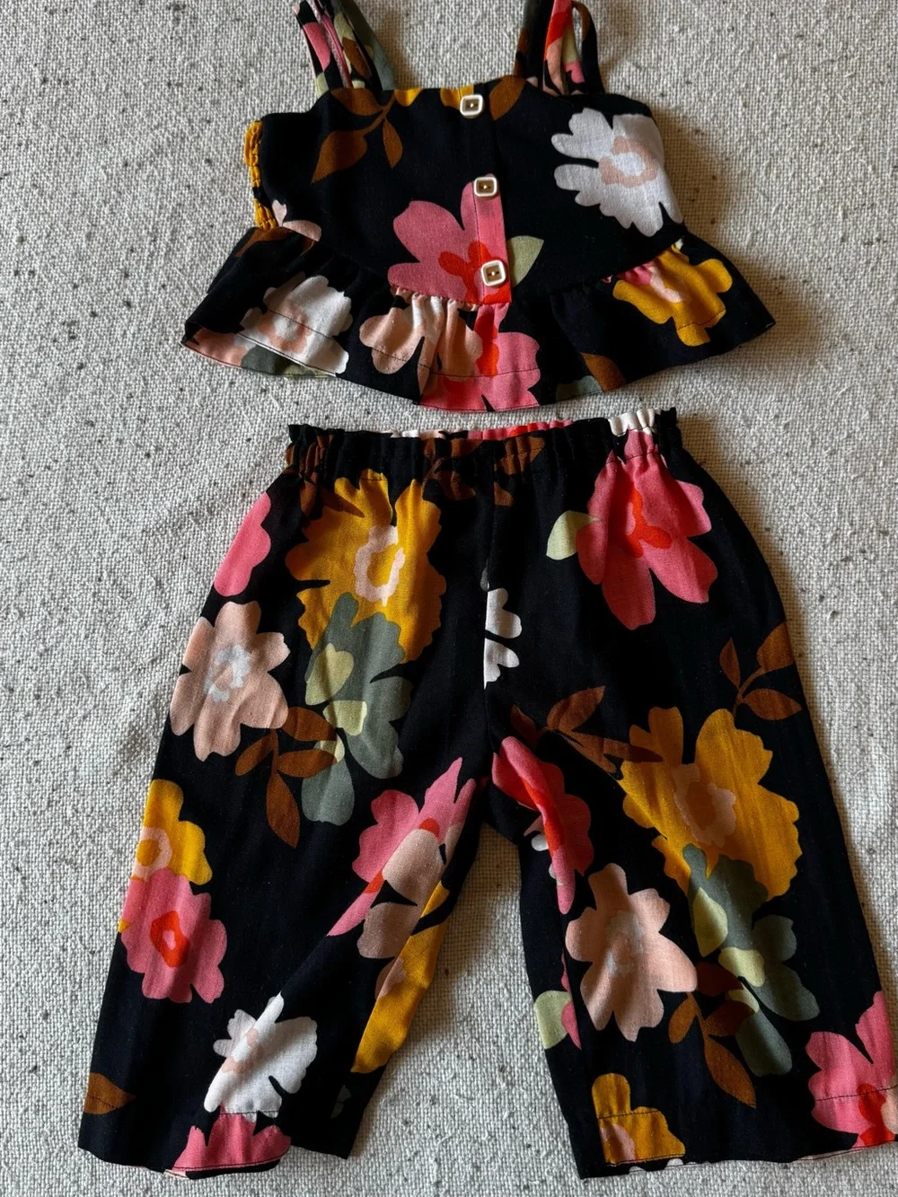 Bonnie Jean Girls Floral 2 Piece Pant Set Size 6 Black Pink Peplum Crop Top